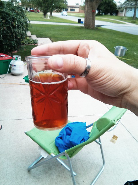 "This'll put wood in your pecker" ... just cracked a bottle of our old belgian ale.