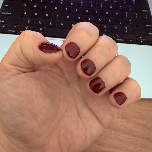 Wanted a red nail polish that was as close to black as possible… it ended up looking like blood and it’s little more unsettling than expected, hahah.