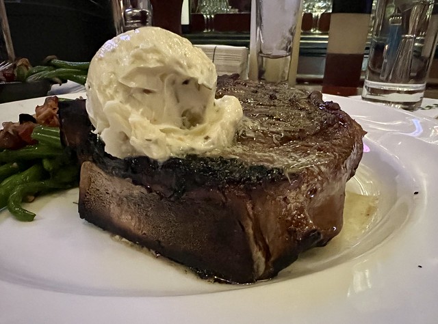 Havin my first dry-aged steak. 20oz bone-in strip. Topped with bone marrow butter. So rich. So tasty.