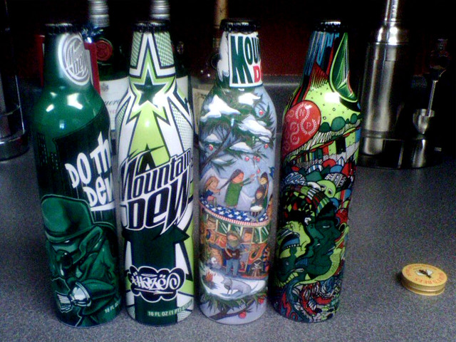 4 of Green Label Arts Mt Dew Bottles.
