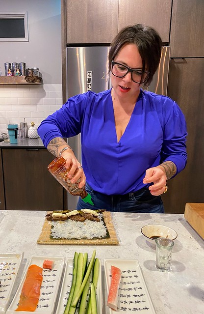 Marinated beef. Asparagus. Cream cheese. Sriracha.