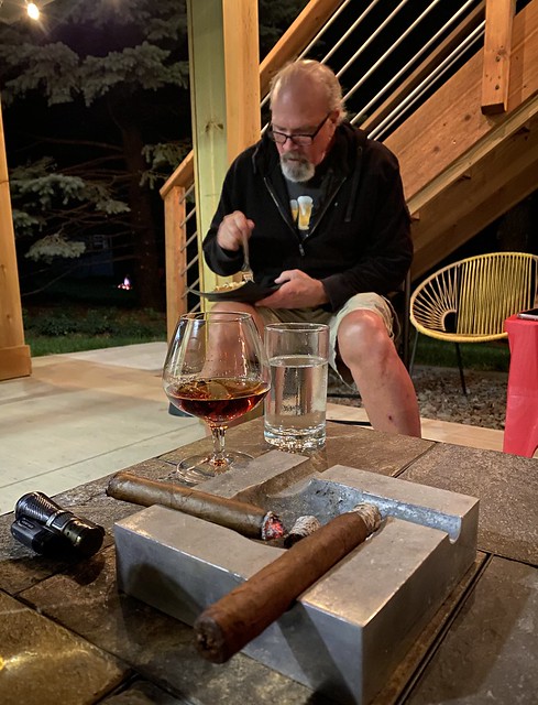 Cigars, cognac, almond cake