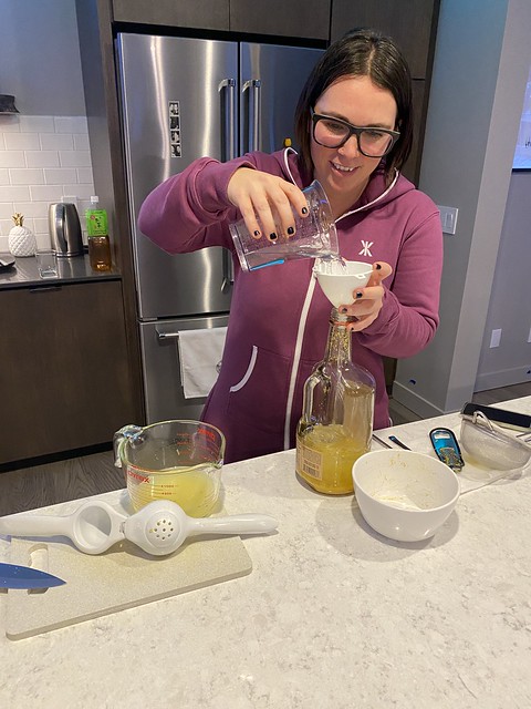 Makin limoncello from the lemons that Kari's parents sent us