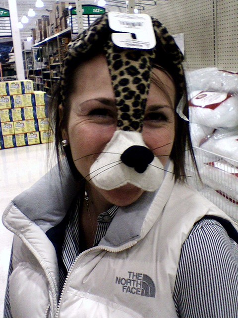 Kari wearing some cheetah headband mask