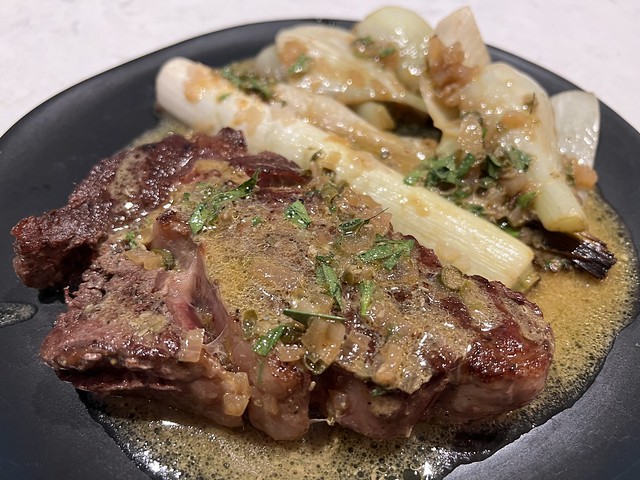 Ribeye. Fennel. Leeks. Shallot, caper broth. My god.