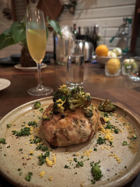 Course 1 - aged cheese bread and pickled broccoli