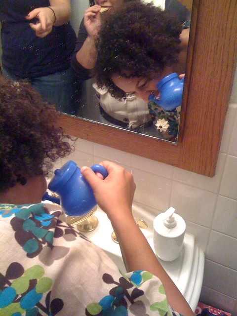 Drea showing us how to Neti Pot.