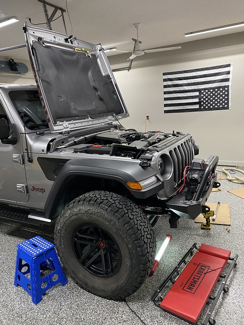 The best parts of working on a Jeep: the hood opens this far, you don't have to jack it up, and i...