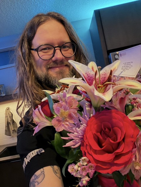 Kari’s dad sent her flowers. I was here to receive them.