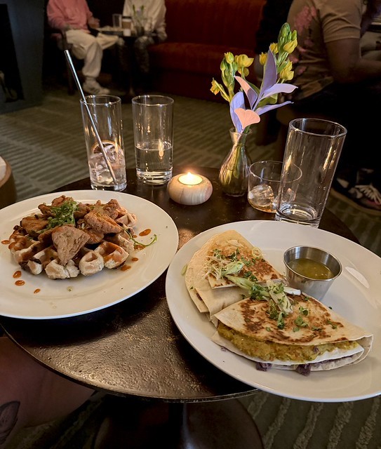 Vegan chicken and waffles + Mung Bean Crunch Rapadilla. Courtesy of chef Dom Russell.