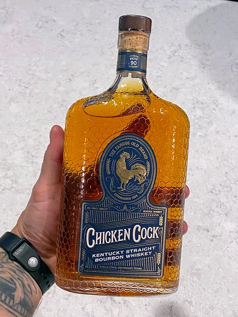 Jeff showed up with some Chicken Cock. Cool bottle. Decent whiskey.