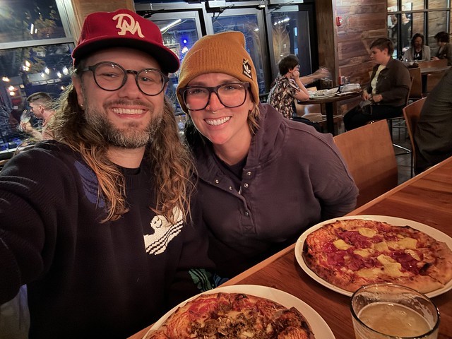 Anniversary pizza and a beer