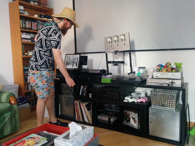 Party robot needed a wired Ethernet connection. Jordan's entertainment center seemed like a safe place to make this happen.