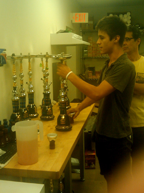 Anthony setting up our Hookahs
