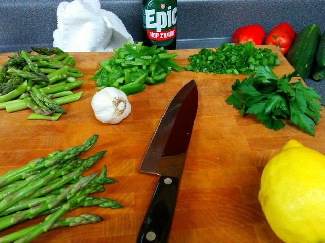 Kari's at parent teacher conferences. I'm makin dinner and drinking beer.