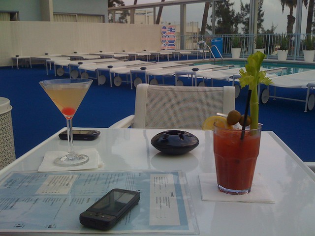 Drinks on the pool deck of the Standard