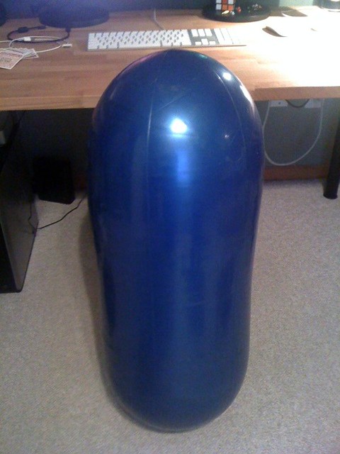 So I was gonna use kari's old yoga ball as a desk chair. I don't think it's gonna work...