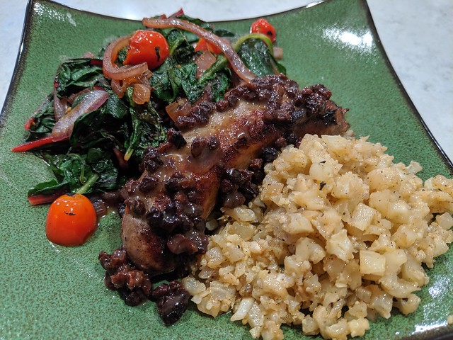 Made some pork, greens, n cauliflower rice