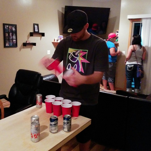 When you go to Mike Burns' house, you play a drinking game