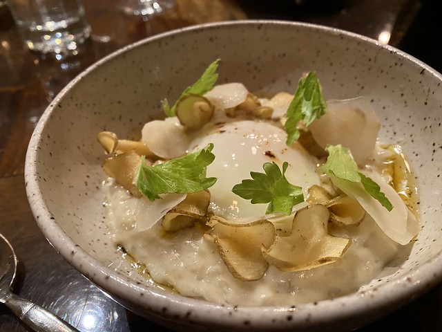 Some crazy pached egg and sunchoke congee