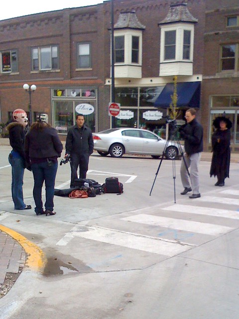 Some weird costume filming outside the theatrical shop by my office