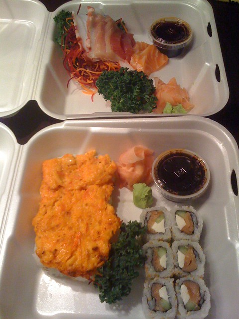 Wifey wanted sushi, but was too scared to leave the house on her sick day, haha...