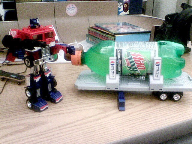 Optimus Prime and a Dewski Bottle