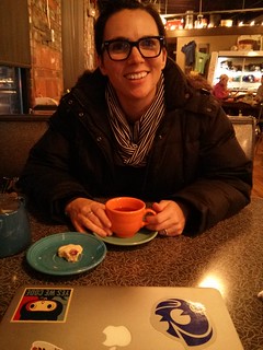 Taking a break for tea with Kari