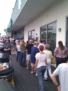 Standing in line for BBQ... at a gas station in Kansas.