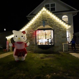 This inflatable hello kitty lawn ornament had a human inside that was scaring everyone that walked by