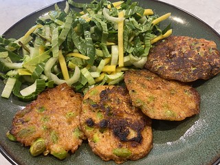 Made some kimchi and edamame pancakes