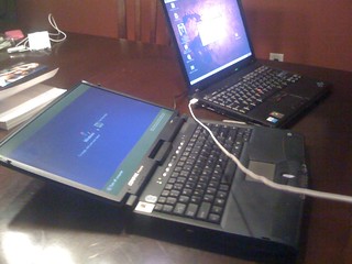 Tech - Seeing if I can get ubuntu running on karis old laptop. 128mb ram, eep!