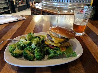 Celebration burger and beer for lunch.