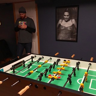 Friday night with this dude... Got some intense foosball going on.