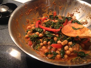 Spinach, red pepper, and chickpea bhaji