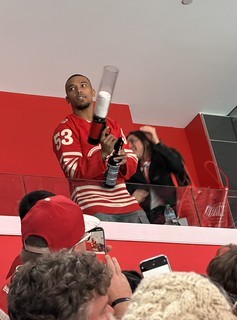 Travel - Amon-Ra St Brown shootin out t-shirts from the suite behind me.