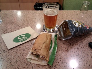 Flight delayed... Sitting at the quiznos bar. Sorta weird... but  awesome