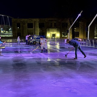 Broomball - Trying to get the puddles to refreeze for the Broomball playoffs