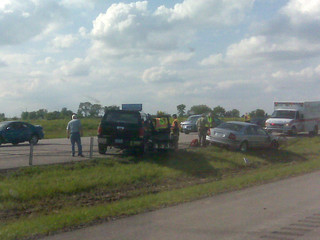 Cars all tangled up in the cable fence