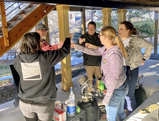 Covid-19 - Vaccinated teachers celebrate with some homemade limoncello