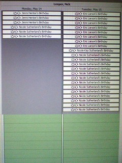 Nick's recurring calendar events