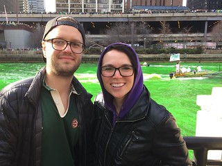 Kari and I watching the river get dyed