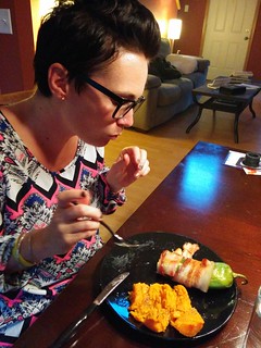 Kari tries a crab stuffed, bacon wrapped pepper