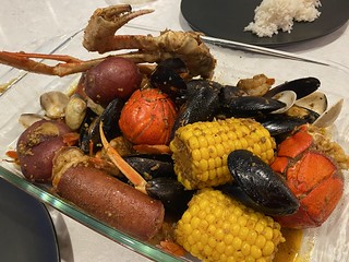 Seafood and corn and kielbasa and stuff