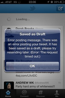 iOS - Got this while trying to tweet about how much I hate AT&T. Weird.
