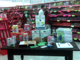 A whole table full of diet stuff in front of the valentines day candy