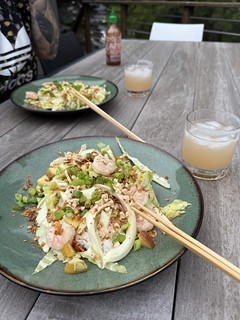 Drinks - Southeast Asian shrimp salad with fresh squeezed salty dogs