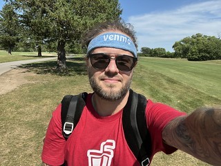 Venmo - Proper golf attire for 95 degrees with long hair... I wish I didn’t have these sleeves tho.