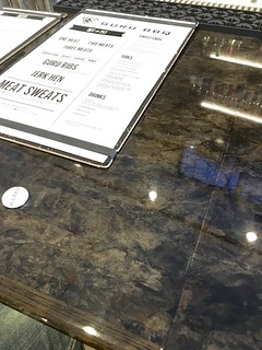 Home Ideas - This bar top looks like granite... But it's made out of dark stained OSB.