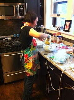 Kari putting our temporary kitchen to use!